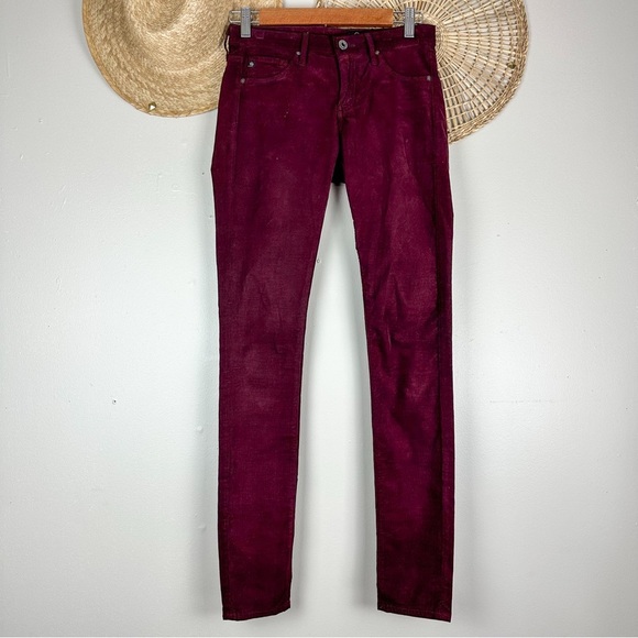AG The Legging Ankle Super Skinny Corduroy Suede Burgundy Jeans - Picture 2 of 16